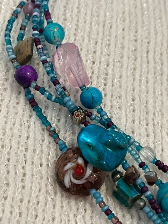 Jewelry - Multistrand Turquoise & Purple Beaded Necklace - Women Jewelry